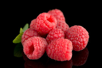 Image showing Raspberries with leaves