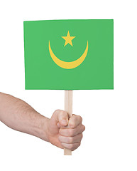 Image showing Hand holding small card - Flag of Mauritania