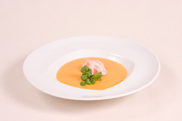 Image showing Cup of soup with shrimps