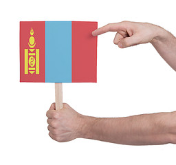 Image showing Hand holding small card - Flag of Mongolia