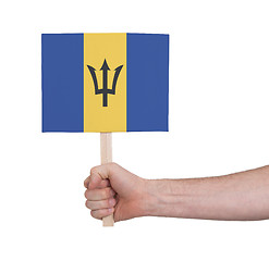 Image showing Hand holding small card - Flag of Barbados