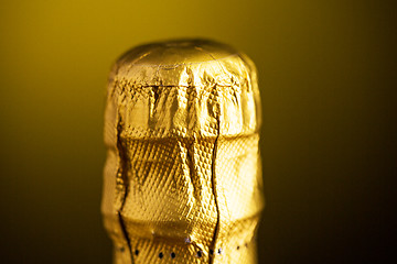 Image showing close up of champagne bottle cork wrapped in foil