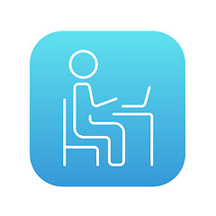 Image showing Businessman working at his laptop line icon.