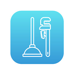 Image showing Pipe wrenches and plunger line icon.