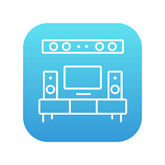 Image showing TV flat screen and home theater line icon.