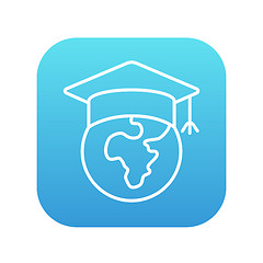 Image showing Globe in graduation cap line icon.