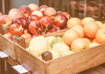 Image showing Retro looking Fruit on a market shelf