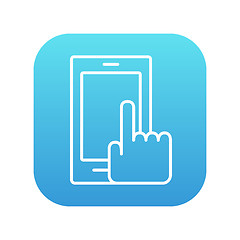 Image showing Finger pointing at smart phone line icon.