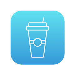 Image showing Disposable cup with drinking straw line icon.