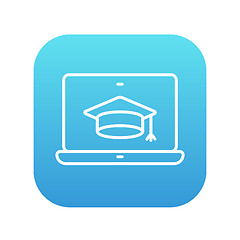 Image showing Laptop with graduation cap on screen line icon.