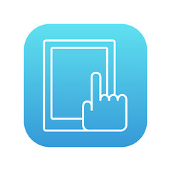 Image showing Finger pointing at tablet line icon.