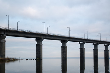 Image showing Angling man by the bridge