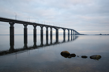 Image showing The bridge is reflecting in the calm water