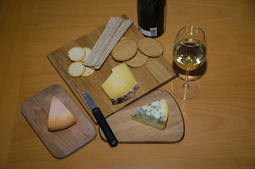 Image showing Cheeseboard with white wine