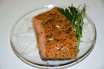 Image showing Smoked salmon on a plate