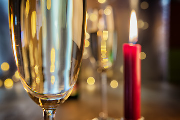Image showing Champagne glasses with candle