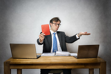 Image showing business man with red card