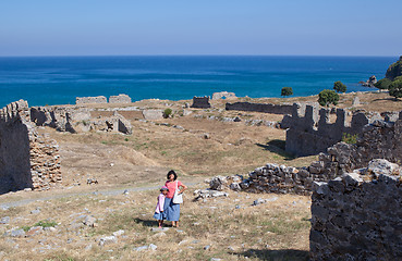 Image showing Mother and daughter in old city