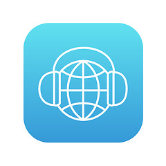 Image showing Globe in headphones line icon.