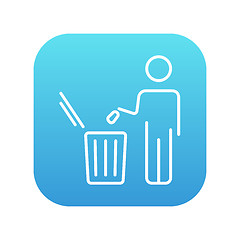 Image showing Man throwing garbage in a bin line icon.