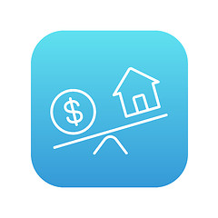 Image showing House and dollar symbol on scales line icon.