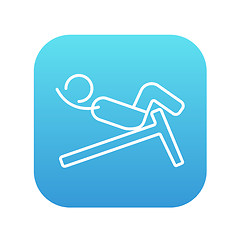 Image showing Man doing crunches on incline bench line icon.