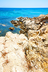 Image showing in greece the mykonos   rock sea and  sky