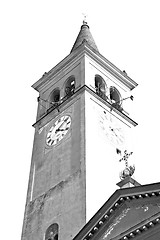 Image showing ancien clock tower in italy europe old  stone and bell