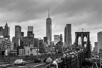 Image showing Brooklyn bridge at dusk, New York City.