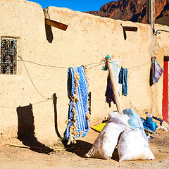 Image showing bags  roof  moroccan old wall and brick in antique city