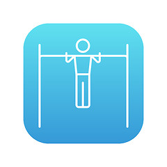 Image showing Gymnast exercising on bar line icon.