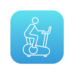 Image showing Man training on exercise bike line icon.