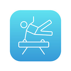 Image showing Gymnast exercising on pommel horse line icon.