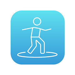 Image showing Male surfer riding on surfboard line icon.