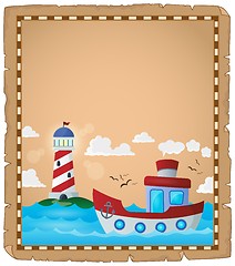 Image showing Parchment with boat and lighthouse