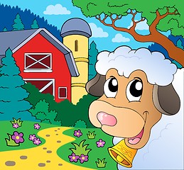 Image showing Farm theme with lurking sheep