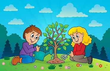 Image showing Kids planting tree theme image 3