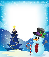 Image showing Frame with Christmas tree and snowman 2