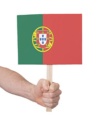 Image showing Hand holding small card - Flag of Portugal