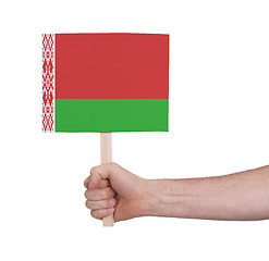 Image showing Hand holding small card - Flag of Belarus