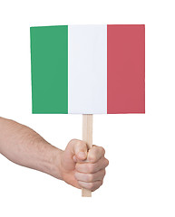 Image showing Hand holding small card - Flag of Italy