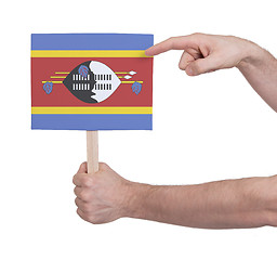 Image showing Hand holding small card - Flag of Swaziland