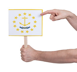 Image showing Hand holding small card - Flag of Rhode Island