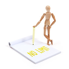 Image showing Wooden mannequin writing - No limit