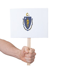 Image showing Hand holding small card - Flag of Massachusetts