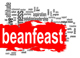 Image showing Beanfeast word cloud with red banner