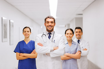 Image showing happy group of medics or doctors at hospital