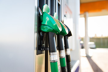 Image showing close up of gasoline hose at gas station