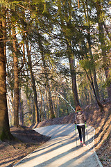 Image showing Woman hiking in nature. 