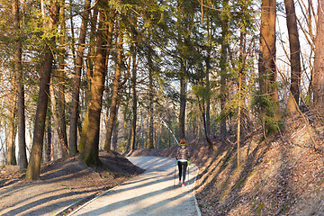 Image showing Woman hiking in nature. 